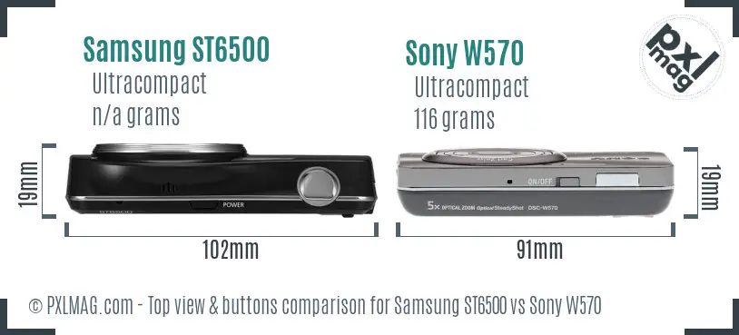 Samsung ST6500 vs Sony W570 top view buttons comparison