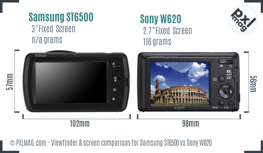 Samsung ST6500 vs Sony W620 Screen and Viewfinder comparison