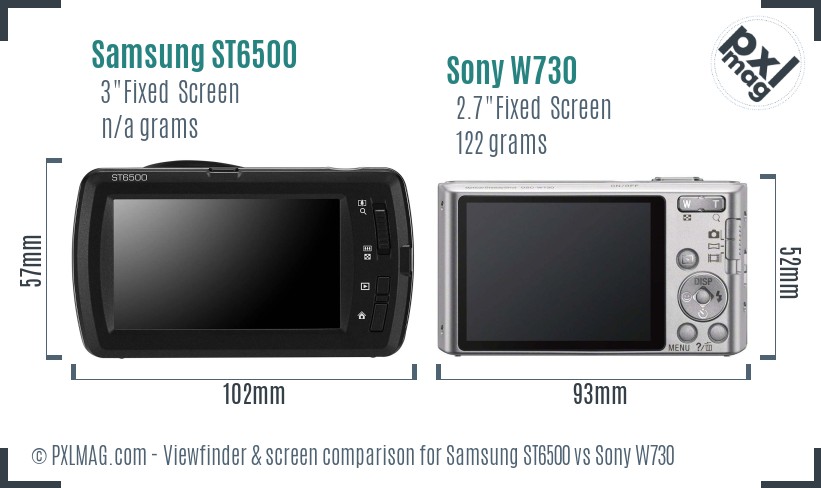 Samsung ST6500 vs Sony W730 Screen and Viewfinder comparison
