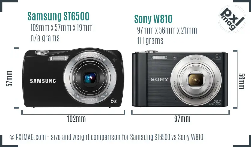 Samsung ST6500 vs Sony W810 size comparison