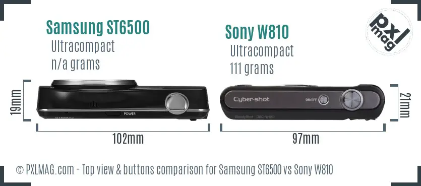 Samsung ST6500 vs Sony W810 top view buttons comparison