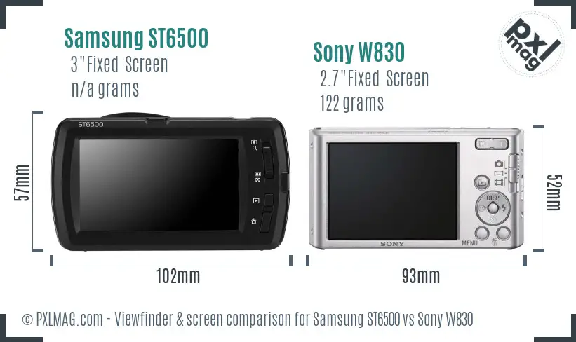 Samsung ST6500 vs Sony W830 Screen and Viewfinder comparison
