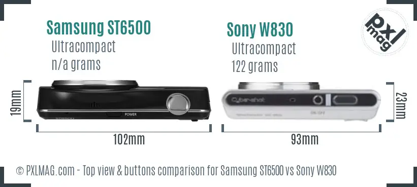 Samsung ST6500 vs Sony W830 top view buttons comparison