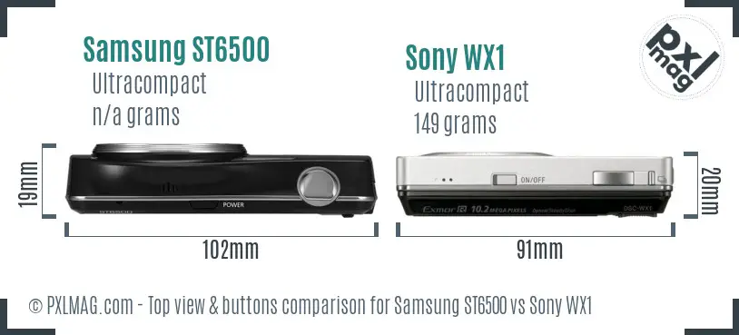 Samsung ST6500 vs Sony WX1 top view buttons comparison