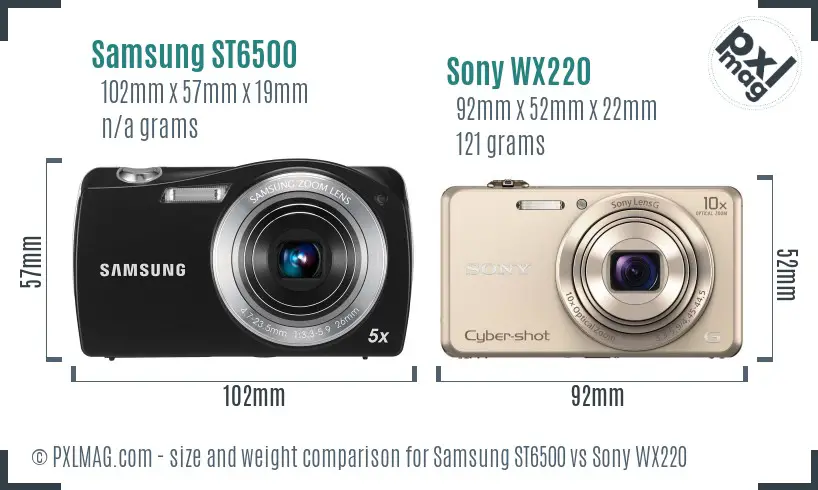 Samsung ST6500 vs Sony WX220 size comparison