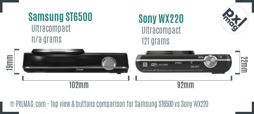 Samsung ST6500 vs Sony WX220 top view buttons comparison