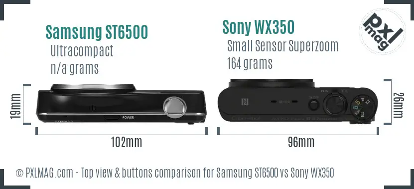 Samsung ST6500 vs Sony WX350 top view buttons comparison