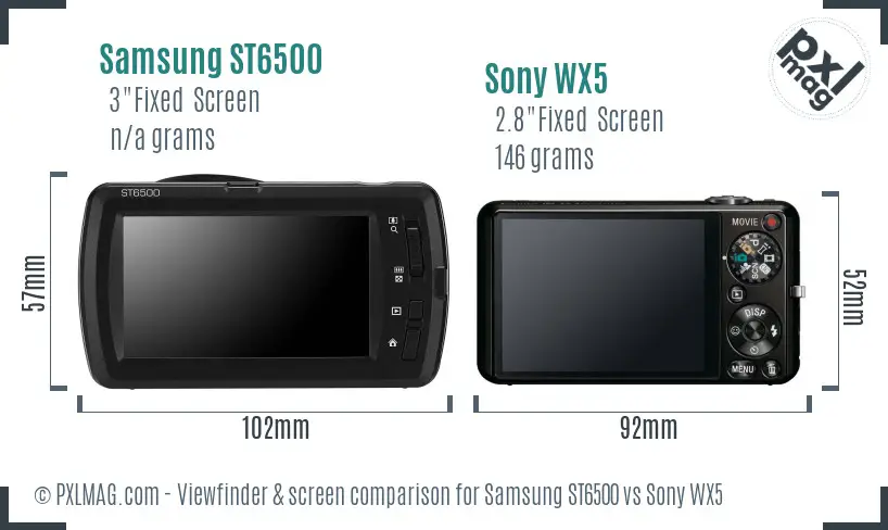 Samsung ST6500 vs Sony WX5 Screen and Viewfinder comparison