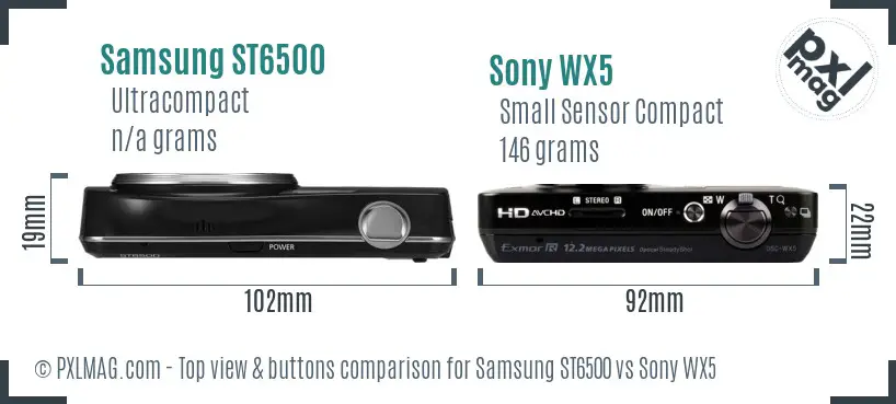Samsung ST6500 vs Sony WX5 top view buttons comparison