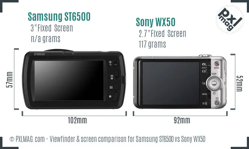 Samsung ST6500 vs Sony WX50 Screen and Viewfinder comparison