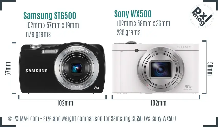Samsung ST6500 vs Sony WX500 size comparison