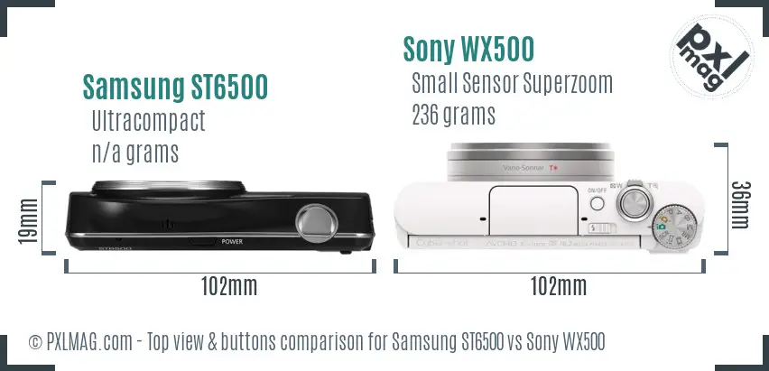 Samsung ST6500 vs Sony WX500 top view buttons comparison
