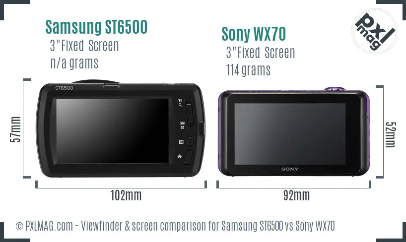 Samsung ST6500 vs Sony WX70 Screen and Viewfinder comparison