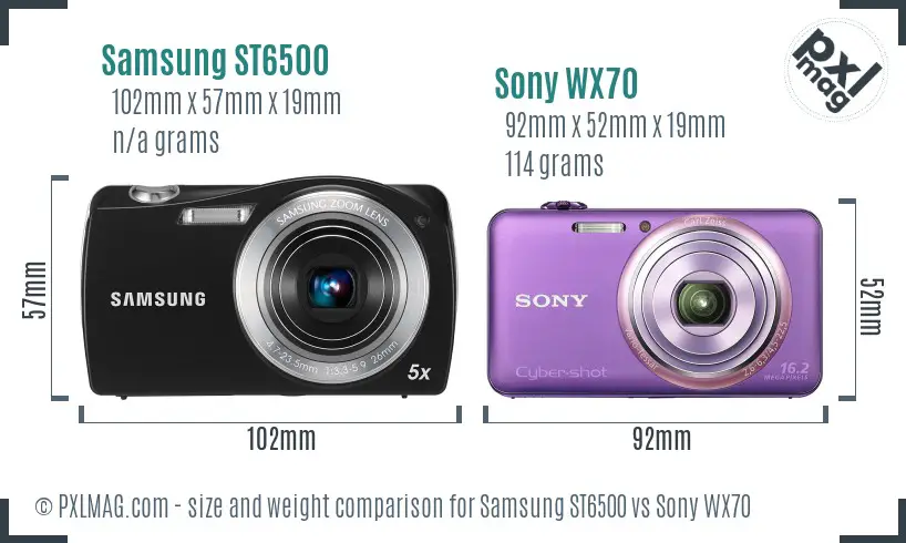 Samsung ST6500 vs Sony WX70 size comparison