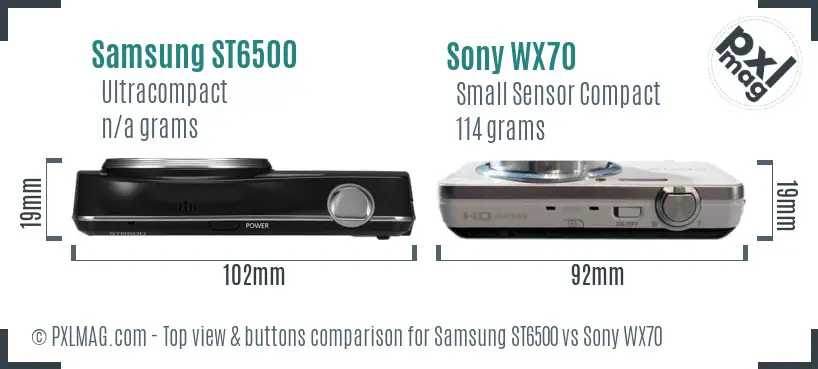 Samsung ST6500 vs Sony WX70 top view buttons comparison