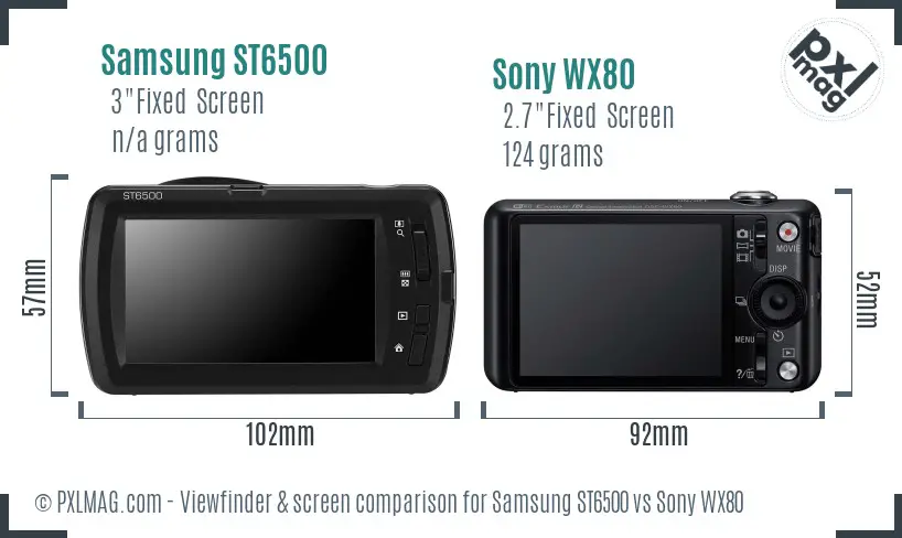 Samsung ST6500 vs Sony WX80 Screen and Viewfinder comparison Samsung ST6500 vs Sony WX80 Screen and Viewfinder comparison