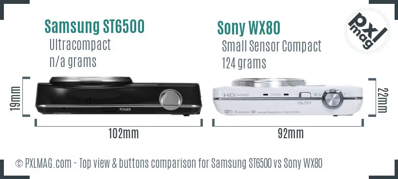 Samsung ST6500 vs Sony WX80 top view buttons comparison Samsung ST6500 vs Sony WX80 top view buttons comparison