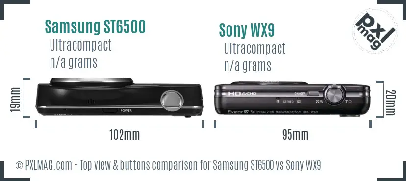 Samsung ST6500 vs Sony WX9 top view buttons comparison