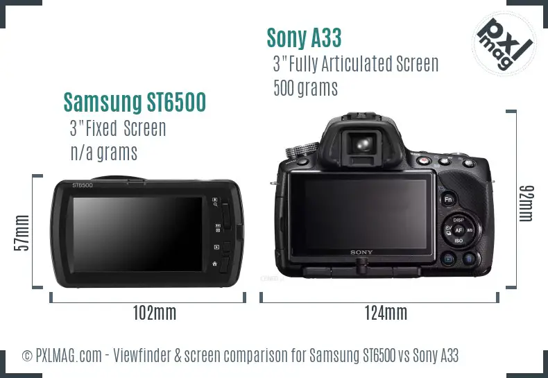 Samsung ST6500 vs Sony A33 Screen and Viewfinder comparison