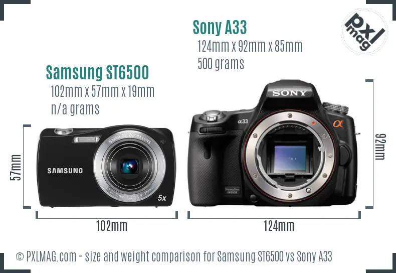 Samsung ST6500 vs Sony A33 size comparison Samsung ST6500 vs Sony A33 size comparison