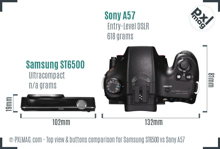 Samsung ST6500 vs Sony A57 top view buttons comparison