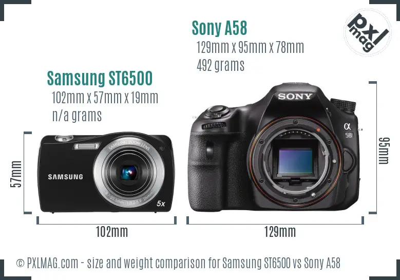 Samsung ST6500 vs Sony A58 size comparison