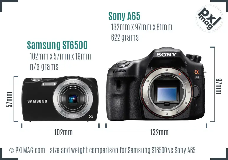 Samsung ST6500 vs Sony A65 size comparison