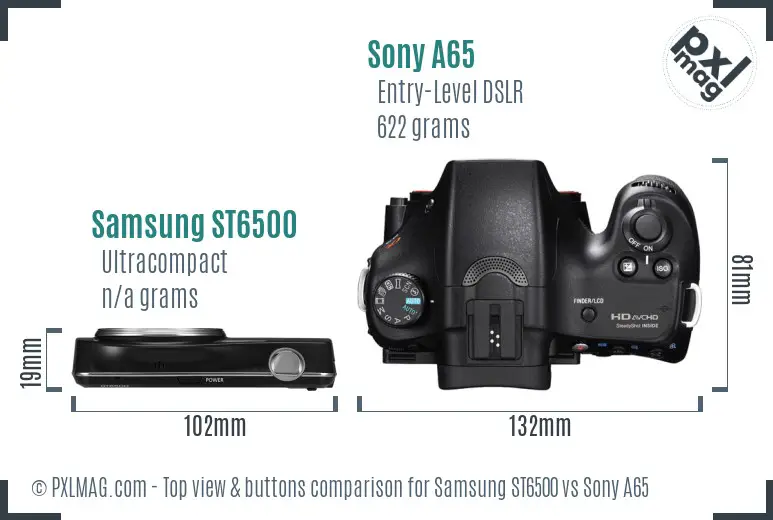 Samsung ST6500 vs Sony A65 top view buttons comparison