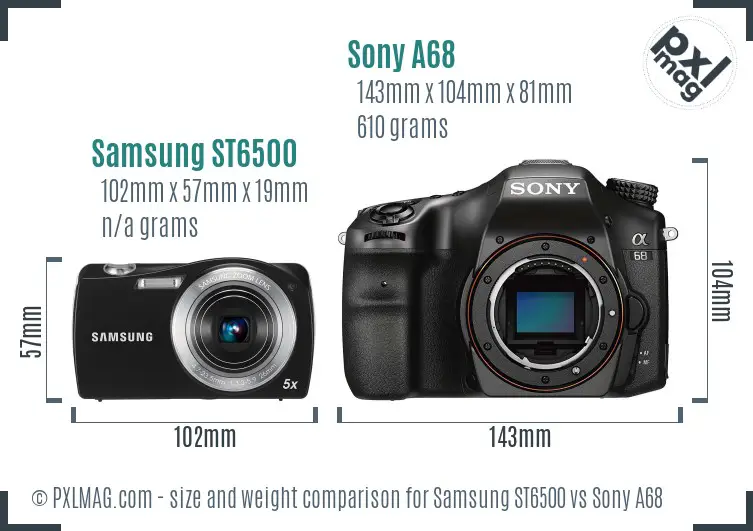 Samsung ST6500 vs Sony A68 size comparison