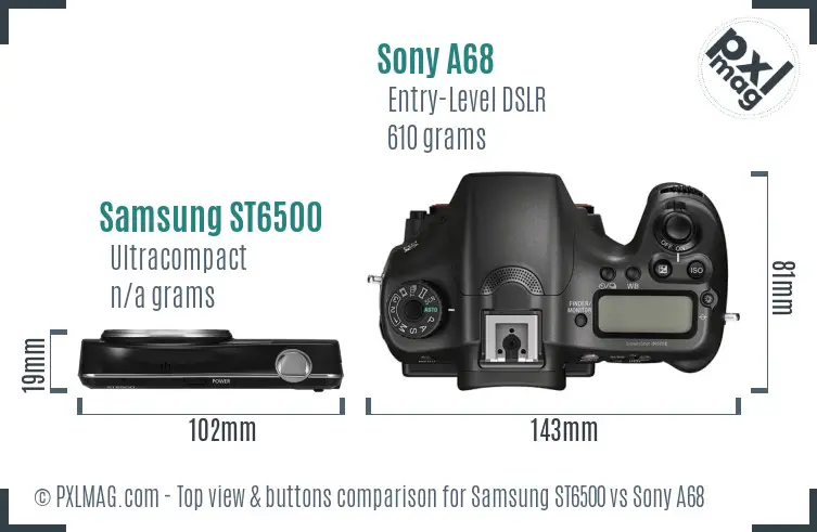 Samsung ST6500 vs Sony A68 top view buttons comparison