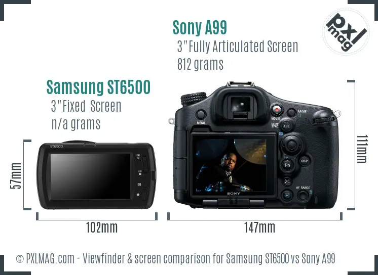 Samsung ST6500 vs Sony A99 Screen and Viewfinder comparison