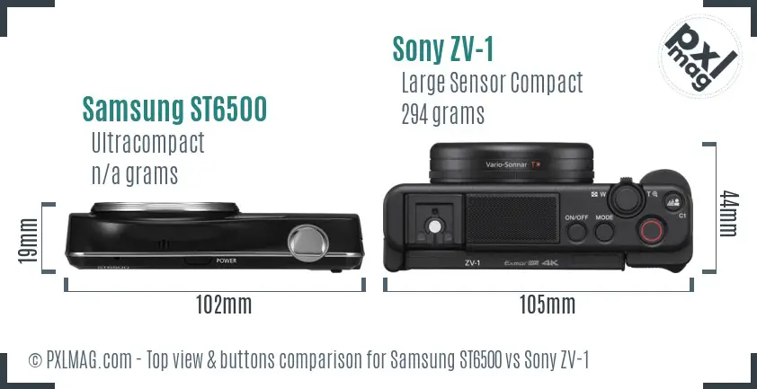 Samsung ST6500 vs Sony ZV-1 top view buttons comparison Samsung ST6500 vs Sony ZV-1 top view buttons comparison