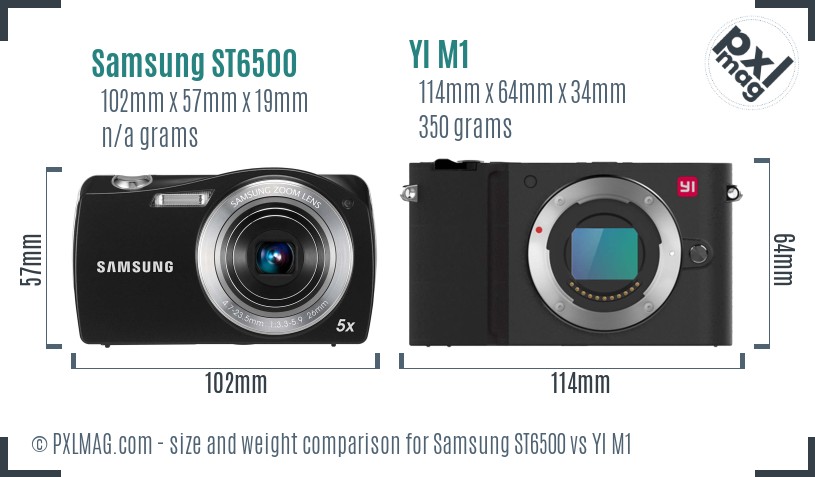 Samsung ST6500 vs YI M1 size comparison