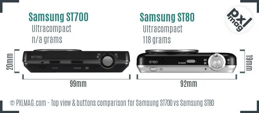 Samsung ST700 vs Samsung ST80 top view buttons comparison