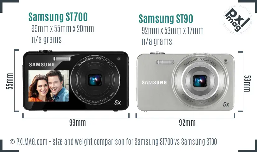 Samsung ST700 vs Samsung ST90 size comparison