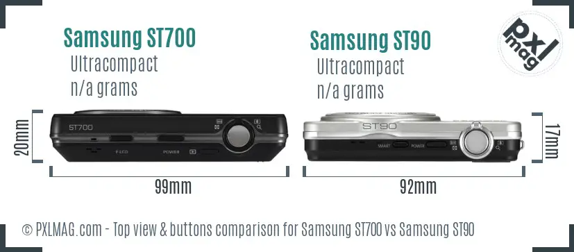 Samsung ST700 vs Samsung ST90 top view buttons comparison