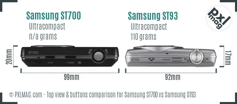 Samsung ST700 vs Samsung ST93 top view buttons comparison