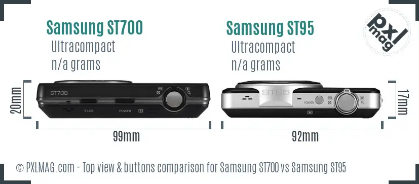 Samsung ST700 vs Samsung ST95 top view buttons comparison