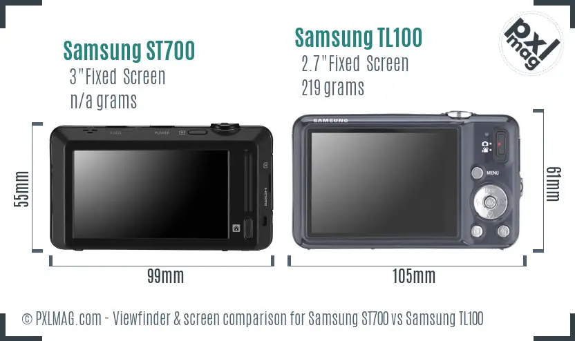 Samsung ST700 vs Samsung TL100 Screen and Viewfinder comparison