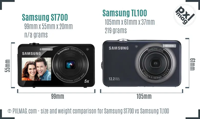 Samsung ST700 vs Samsung TL100 size comparison