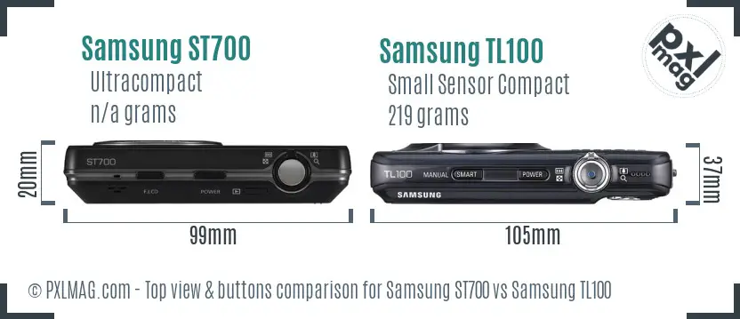 Samsung ST700 vs Samsung TL100 top view buttons comparison