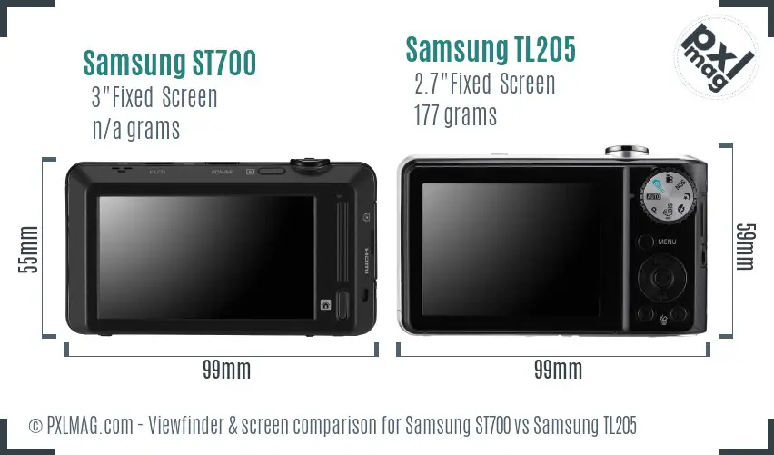 Samsung ST700 vs Samsung TL205 Screen and Viewfinder comparison