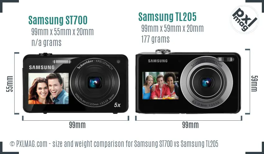 Samsung ST700 vs Samsung TL205 size comparison
