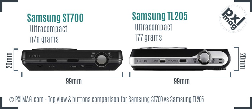 Samsung ST700 vs Samsung TL205 top view buttons comparison