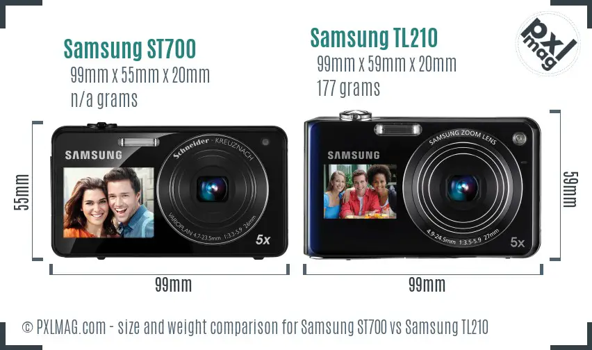 Samsung ST700 vs Samsung TL210 size comparison