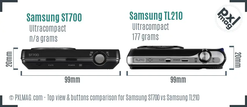 Samsung ST700 vs Samsung TL210 top view buttons comparison