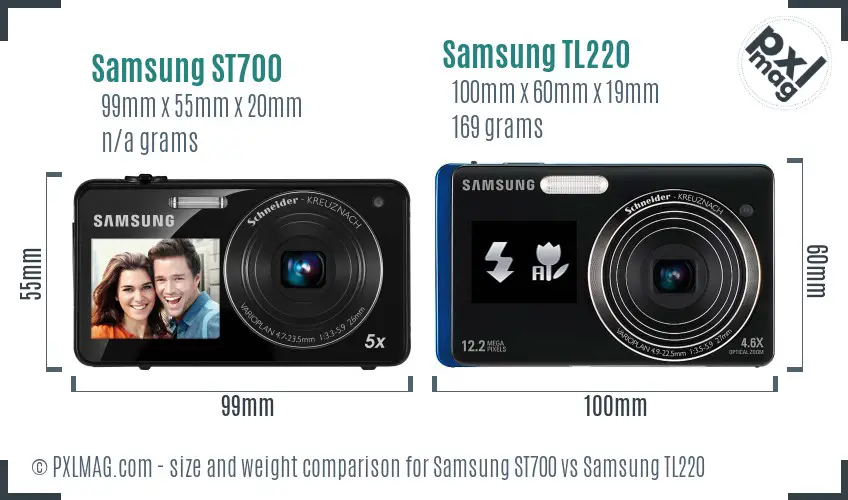 Samsung ST700 vs Samsung TL220 size comparison