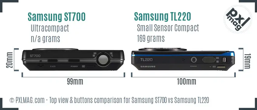 Samsung ST700 vs Samsung TL220 top view buttons comparison