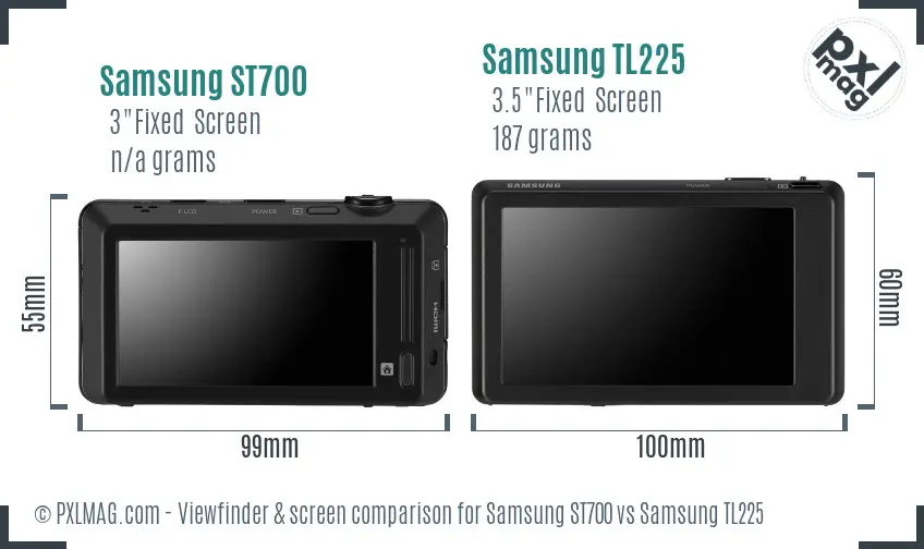 Samsung ST700 vs Samsung TL225 Screen and Viewfinder comparison