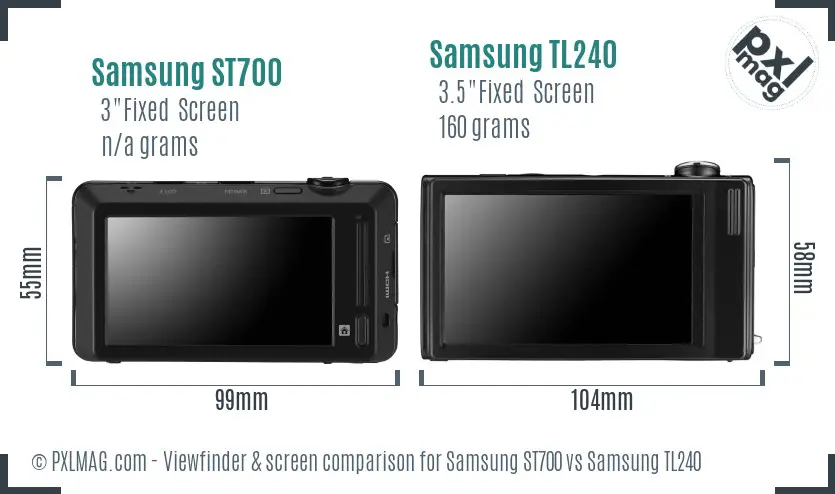Samsung ST700 vs Samsung TL240 Screen and Viewfinder comparison